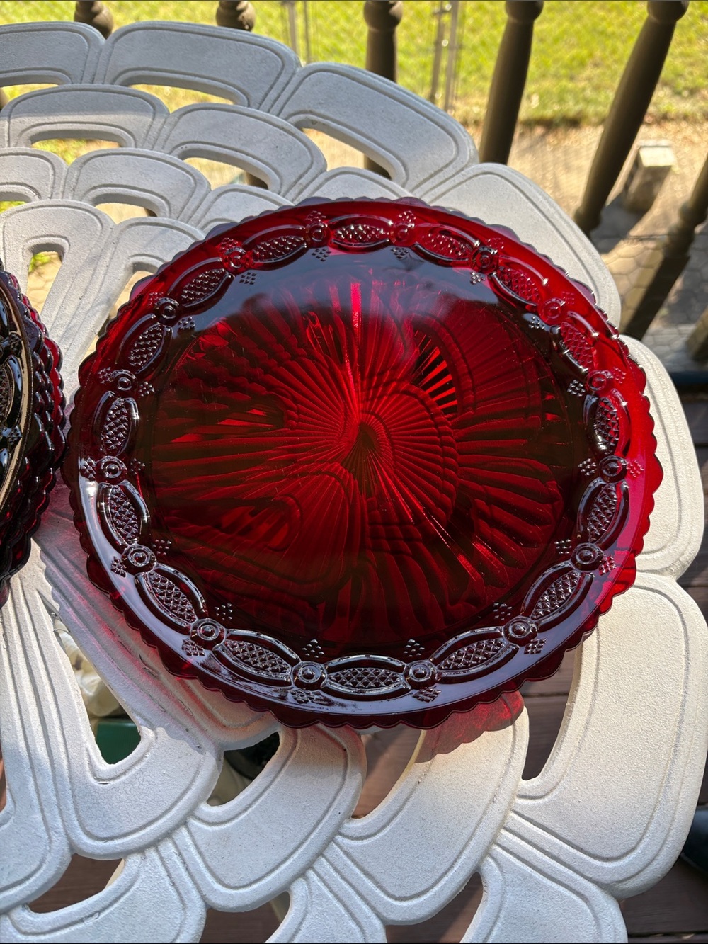 Avon  Vintage Cape Cod Ruby Red Pressed Glass Dinner Plates 4 available. - Picture 4 of 6